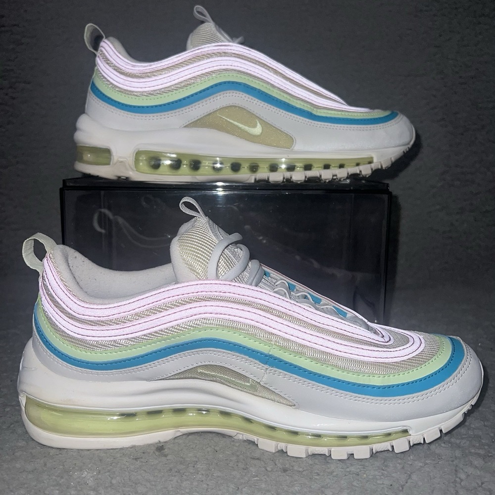 Nike Air Max 97 Easter Sneakers Women 9.5 Running Shoe White Volt Pink CW7017100 - Picture 2 of 7
